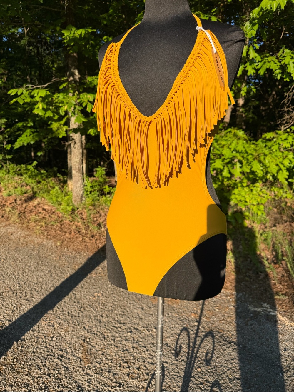 Fringe-Front Womens One-Piece Swimsuit - Yellow